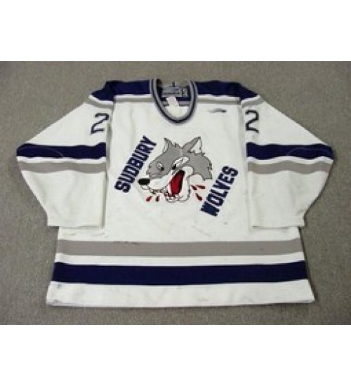 Custom OHL Sudbury Wolves 1998 99 22 Jason Jaspers Hockey Jersey Home White